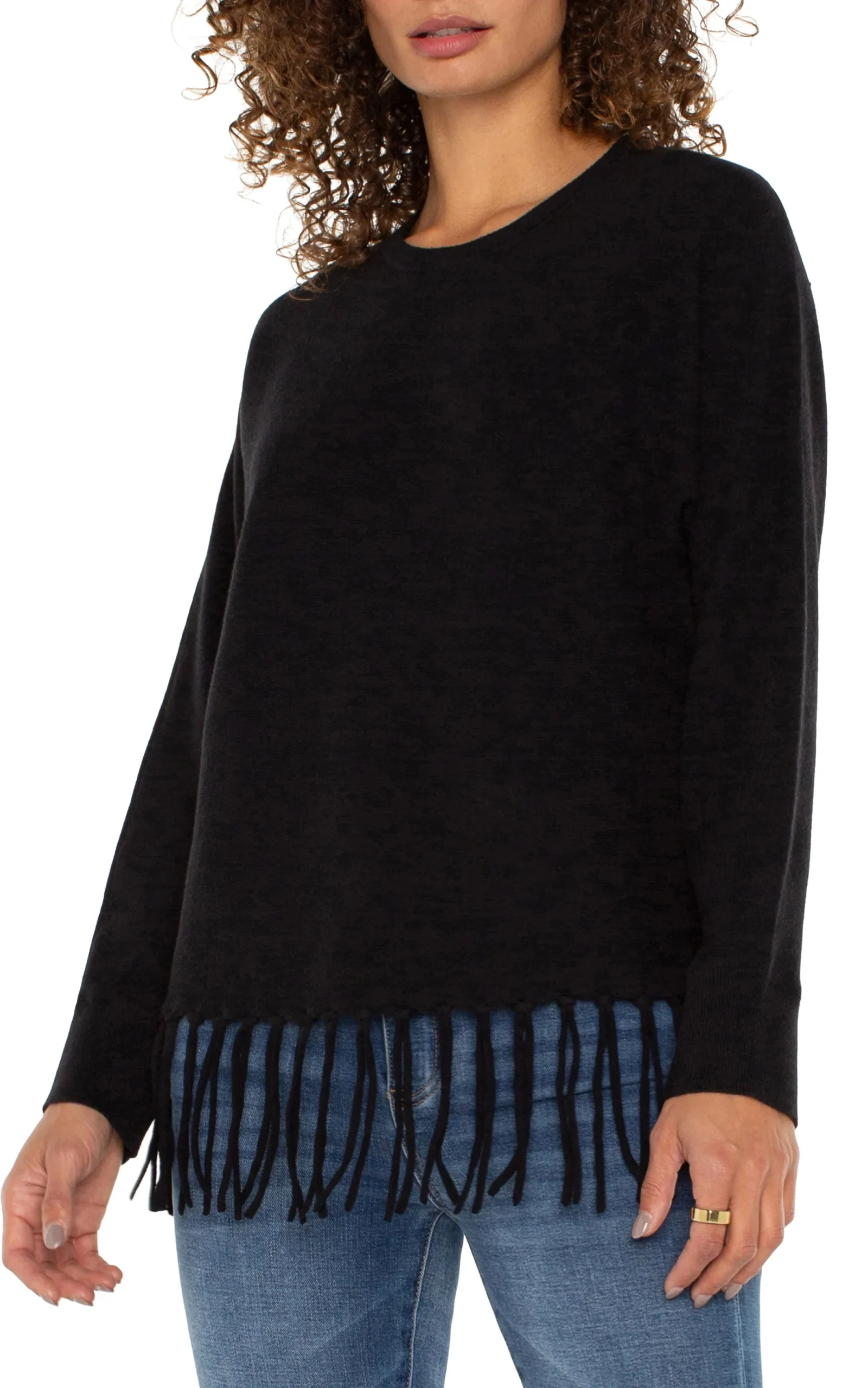 Tops-Liverpool Los Angeles PETITE LONG SLEEVE SEAMLESS SWEATER Black