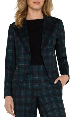 Jackets-Liverpool Los Angeles PETITE OPEN FRONT BLAZER Darkforesttartanplaid