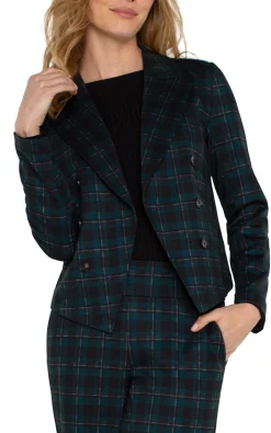 Jackets-Liverpool Los Angeles PETITE OPEN FRONT BLAZER Darkforesttartanplaid