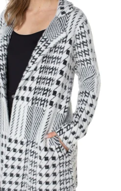 Jackets-Liverpool Los Angeles PETITE OPEN FRONT COATIGAN SWEATER Blackwhitemixedplaid