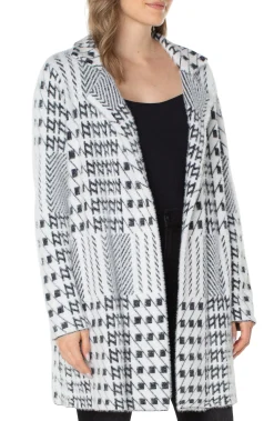 Jackets-Liverpool Los Angeles PETITE OPEN FRONT COATIGAN SWEATER Blackwhitemixedplaid