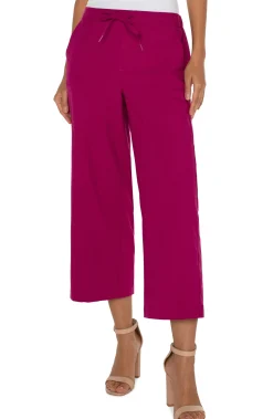 Pants-Liverpool Los Angeles PETITE PULL-ON WIDE LEG CROP TROUSER Fuchsiakiss