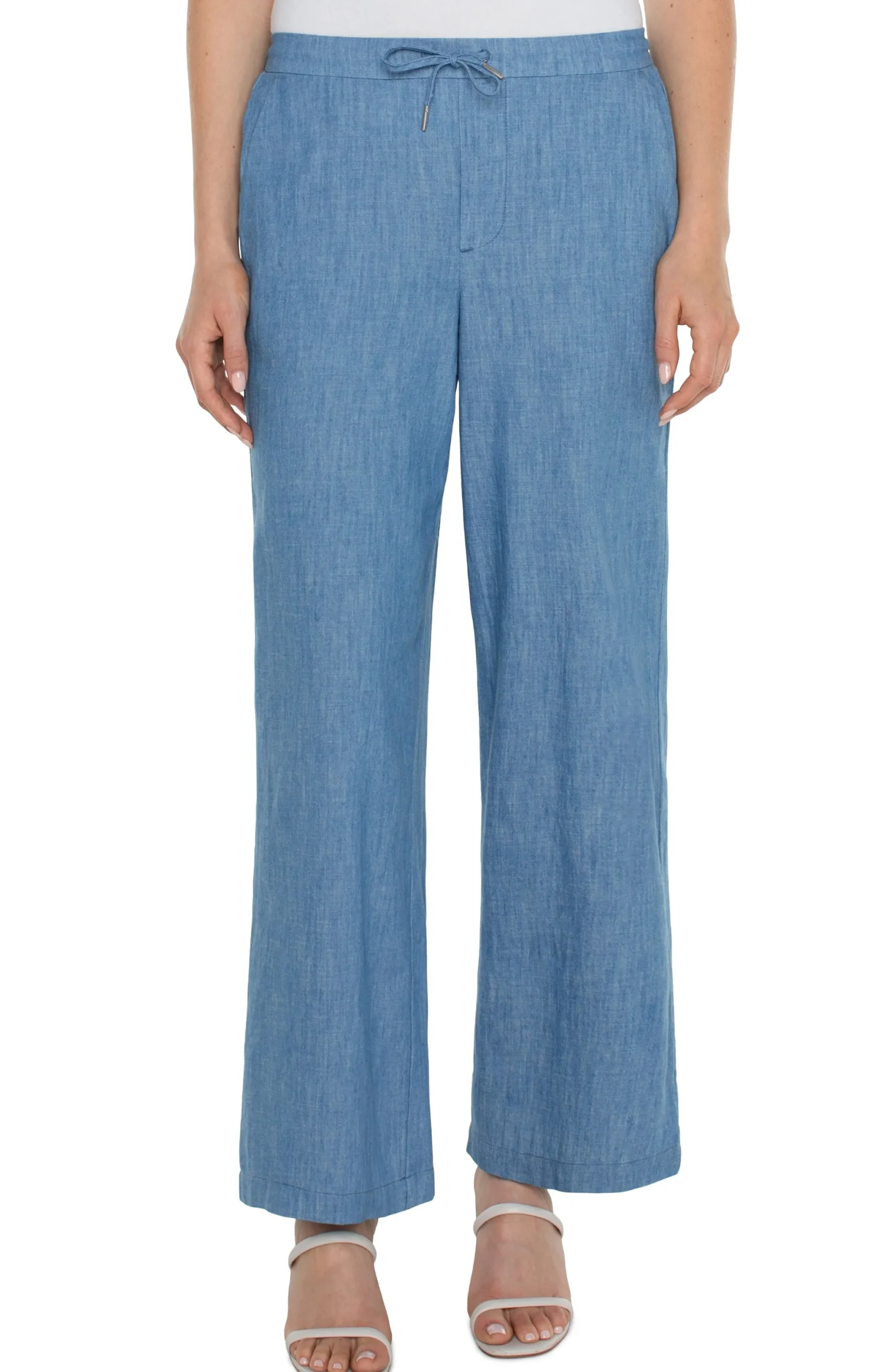 Pants-Liverpool Los Angeles PETITE RELAXED WIDE LEG Chambray