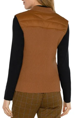 Jackets-Liverpool Los Angeles PETITE SLEEVELESS QUILTED FULL ZIP SWEATER VEST Turmeric