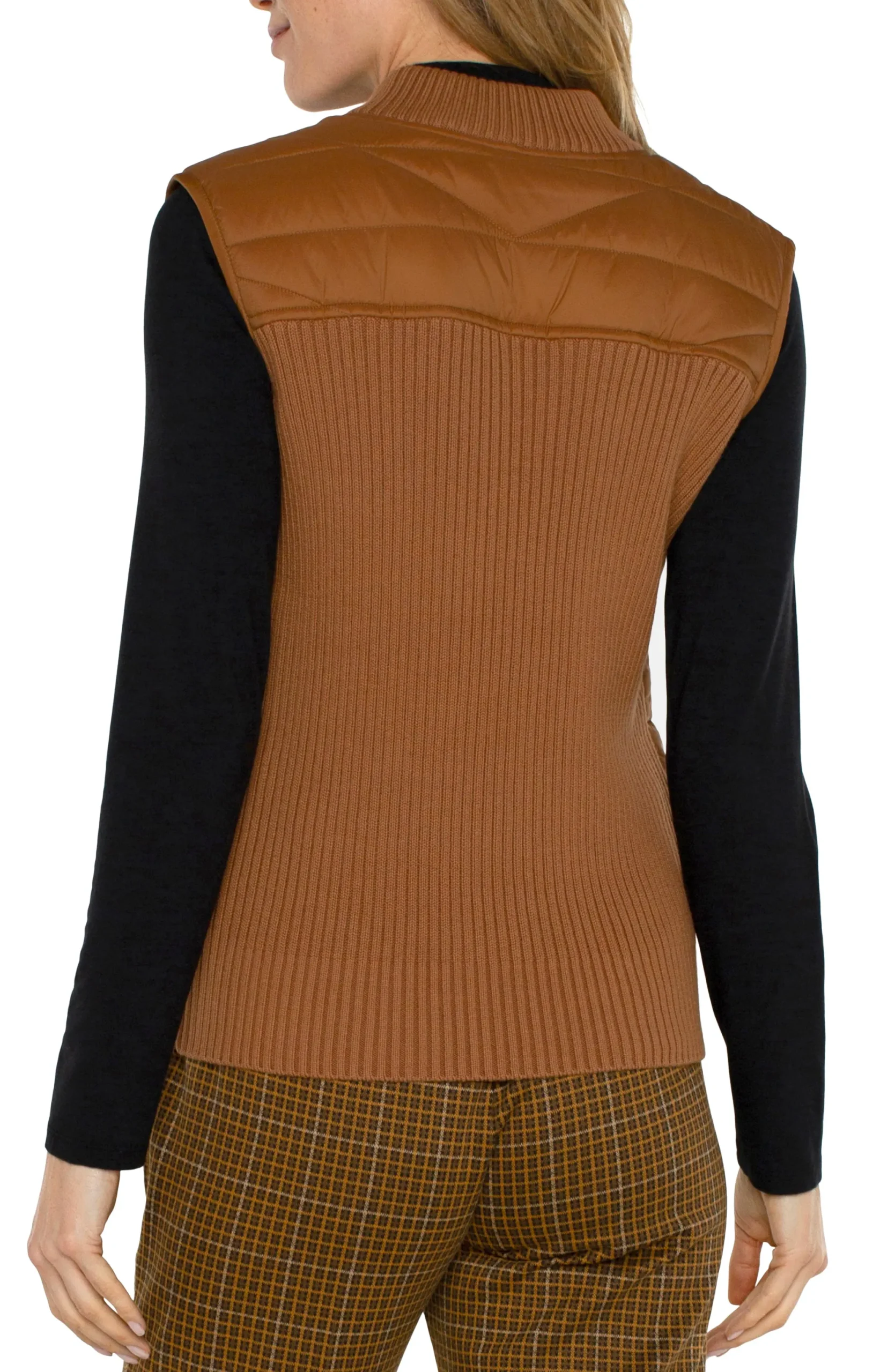 Jackets-Liverpool Los Angeles PETITE SLEEVELESS QUILTED FULL ZIP SWEATER VEST Turmeric