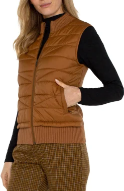 Jackets-Liverpool Los Angeles PETITE SLEEVELESS QUILTED FULL ZIP SWEATER VEST Turmeric