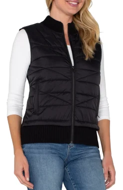 Jackets-Liverpool Los Angeles PETITE SLEEVELESS QUILTED FULL ZIP SWEATER VEST Black