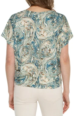 Tops-Liverpool Los Angeles PETITE TWIST FRONT DOLMAN KNIT TEE Oceanblueecrumarble