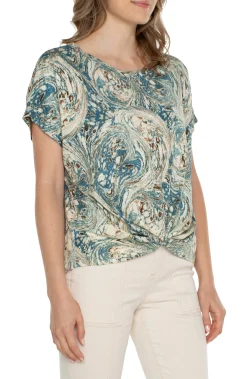 Tops-Liverpool Los Angeles PETITE TWIST FRONT DOLMAN KNIT TEE Oceanblueecrumarble