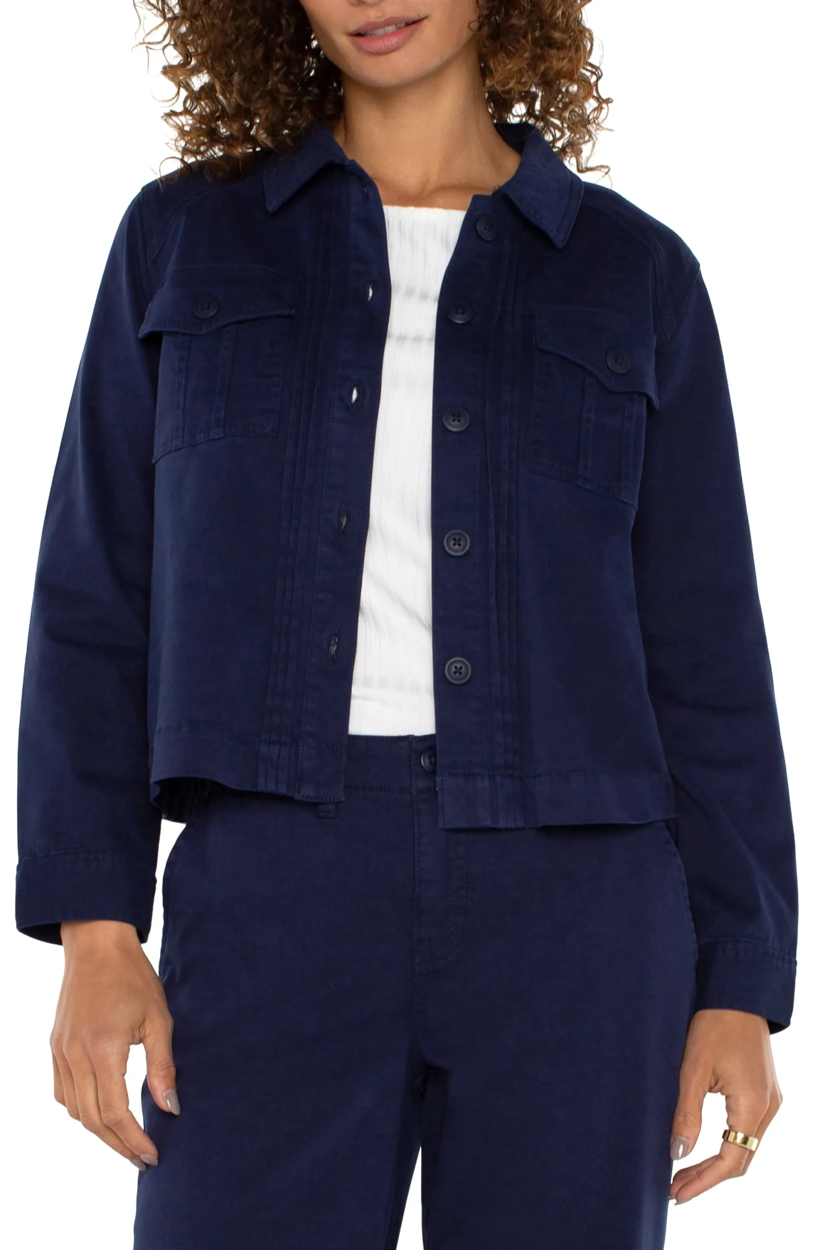 Jackets-Liverpool Los Angeles PLEAT BACK CROP JACKET Lapisink