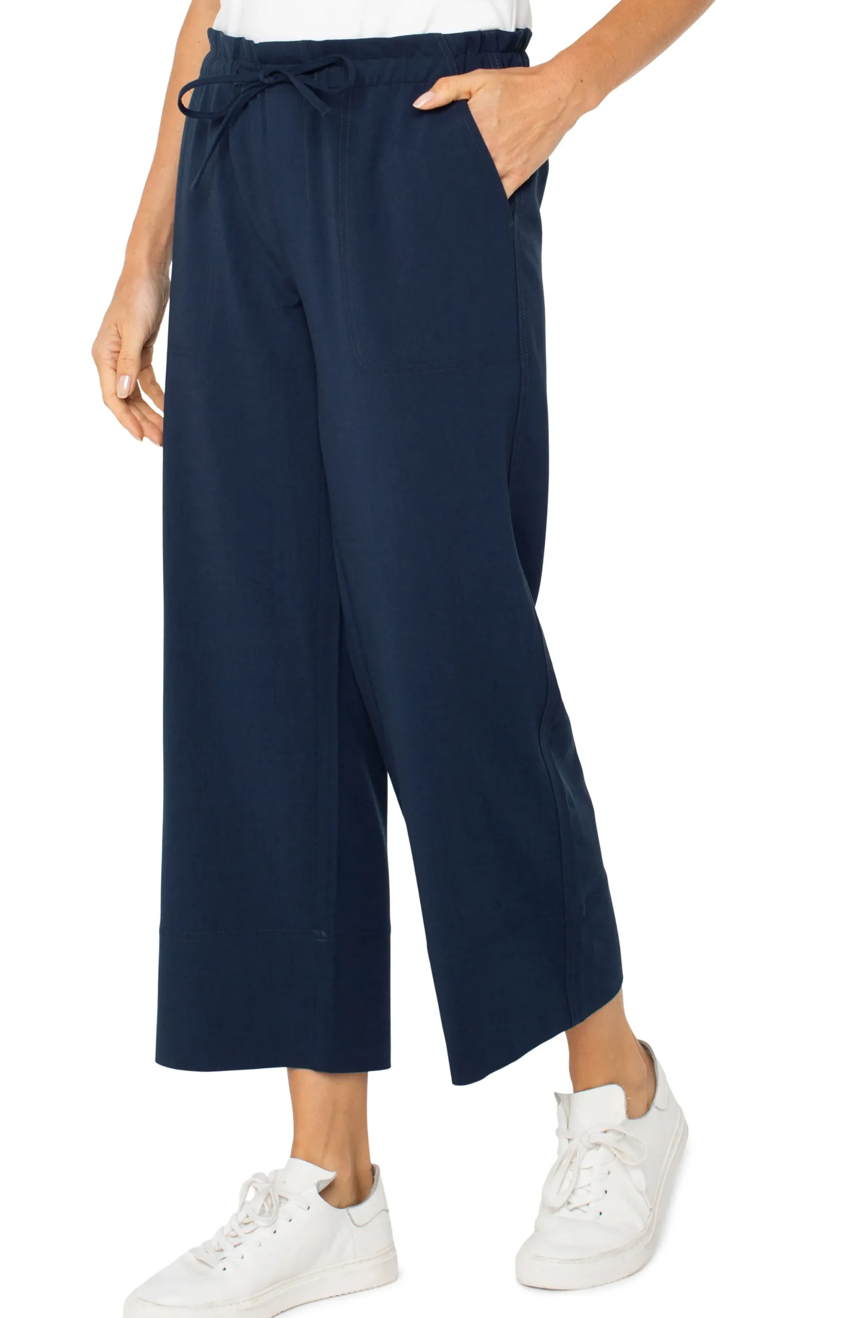 Pants|Knit Pull-On-Liverpool Los Angeles PULL-ON TIE WAIST WIDE LEG ANKLE Darknavy