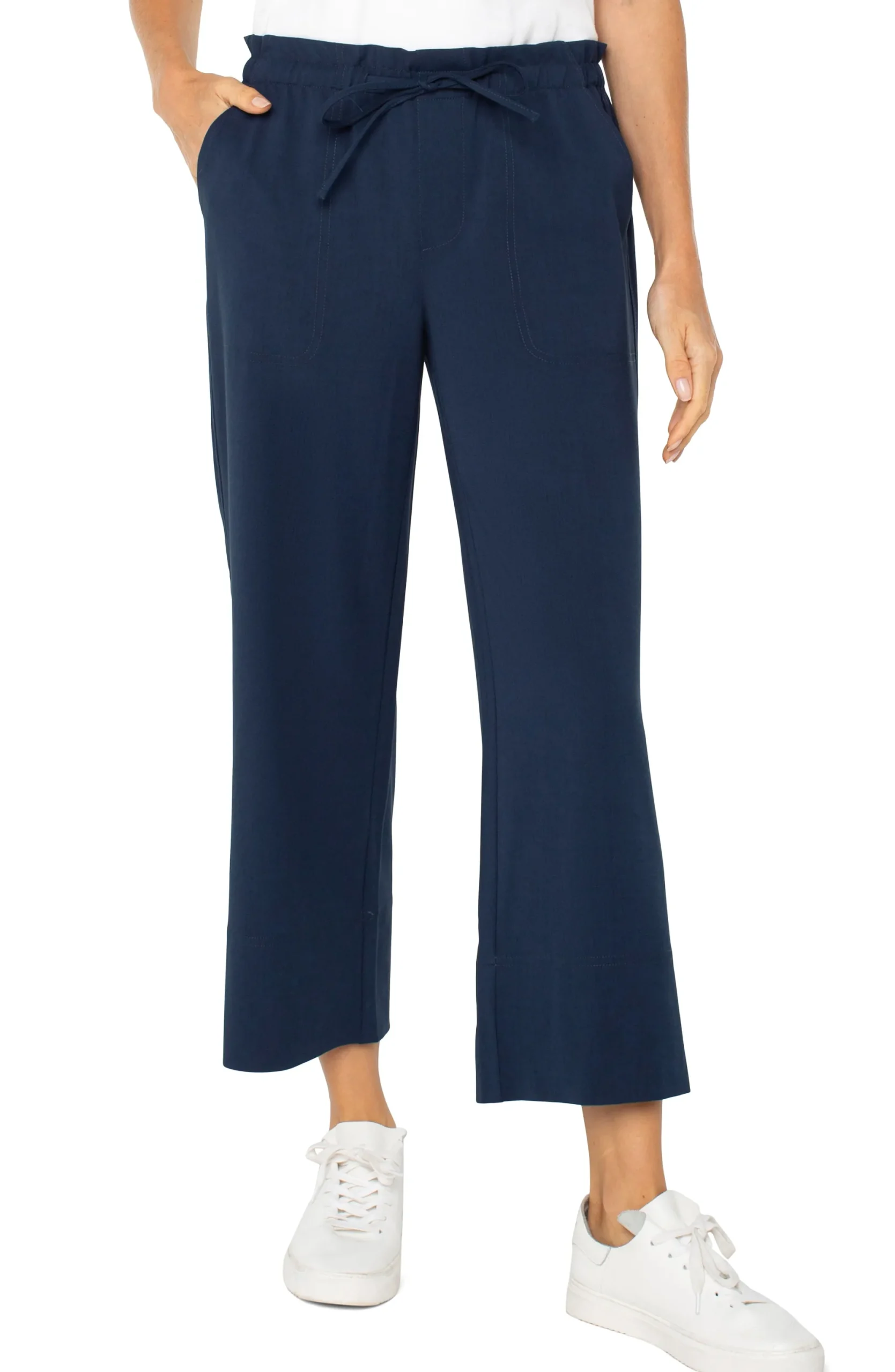 Pants|Knit Pull-On-Liverpool Los Angeles PULL-ON TIE WAIST WIDE LEG ANKLE Darknavy