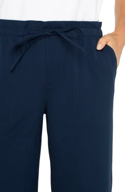 Pants|Knit Pull-On-Liverpool Los Angeles PULL-ON TIE WAIST WIDE LEG ANKLE Darknavy