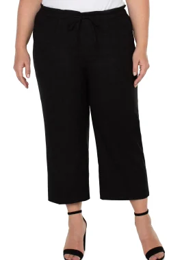 Pants-Liverpool Los Angeles PULL-ON TIE WAIST WIDE LEG ANKLE Black