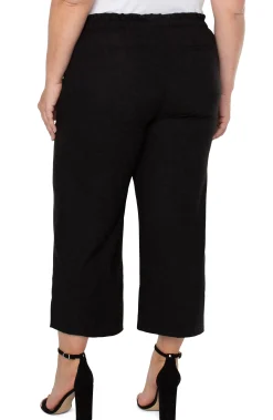 Pants-Liverpool Los Angeles PULL-ON TIE WAIST WIDE LEG ANKLE Black