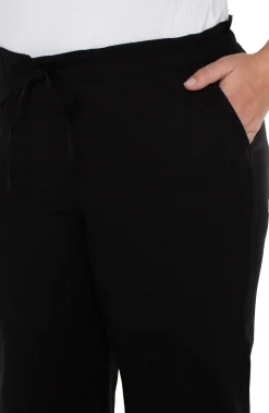 Pants-Liverpool Los Angeles PULL-ON TIE WAIST WIDE LEG ANKLE Black