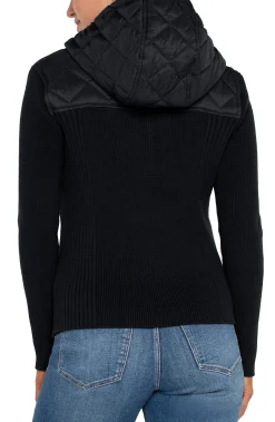 Jackets-Liverpool Los Angeles QUILTED FRONT FULL ZIP HOODED SWEATER Black