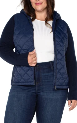 Jackets-Liverpool Los Angeles QUILTED FRONT FULL ZIP HOODED SWEATER Darknavy