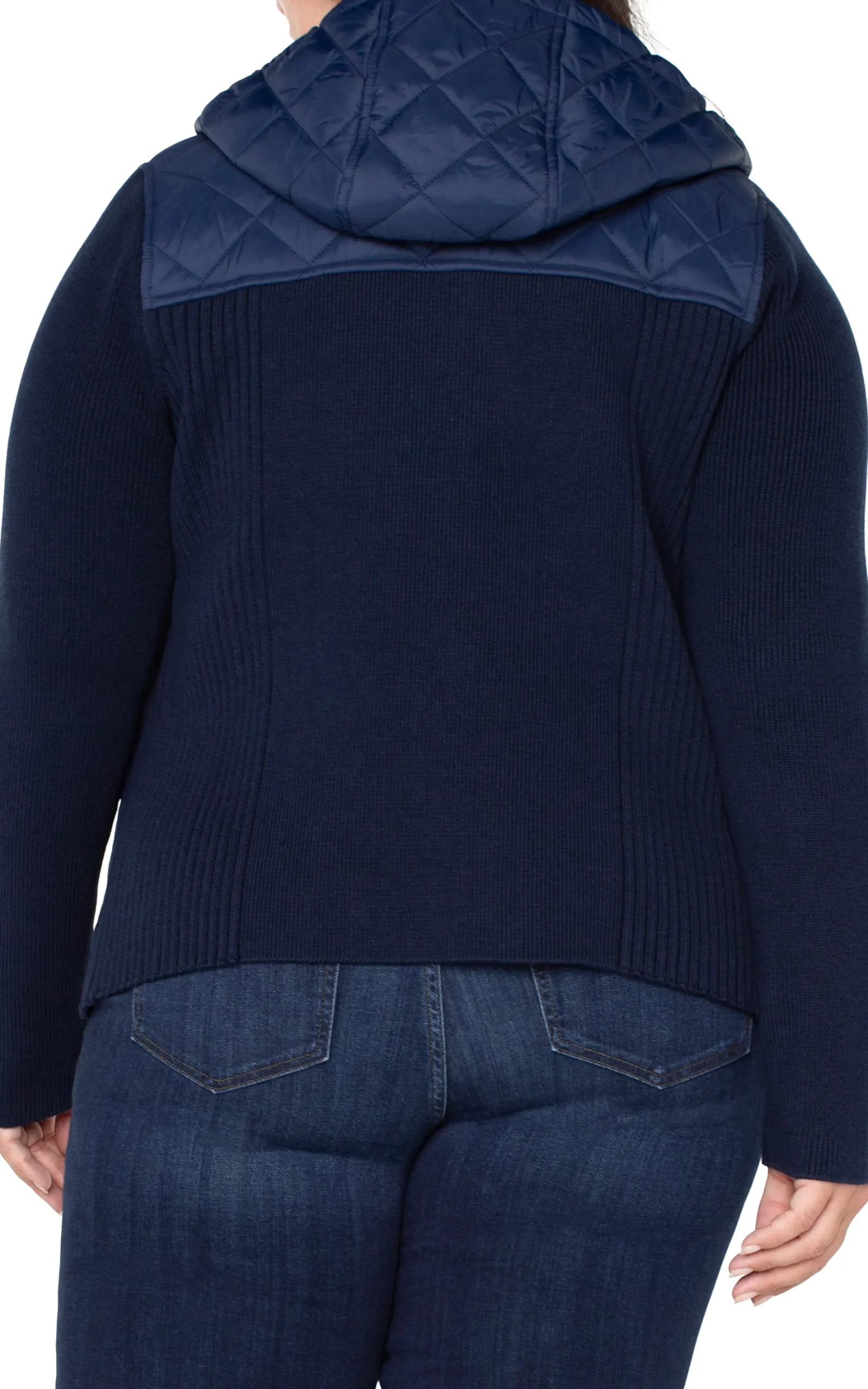 Jackets-Liverpool Los Angeles QUILTED FRONT FULL ZIP HOODED SWEATER Darknavy