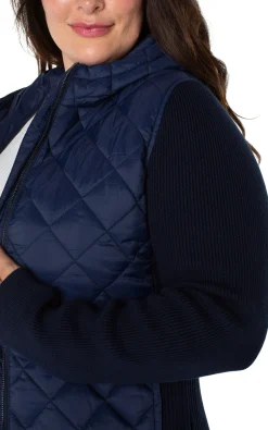 Jackets-Liverpool Los Angeles QUILTED FRONT FULL ZIP HOODED SWEATER Darknavy
