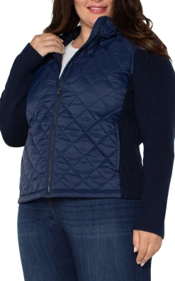 Jackets-Liverpool Los Angeles QUILTED FRONT FULL ZIP HOODED SWEATER Darknavy