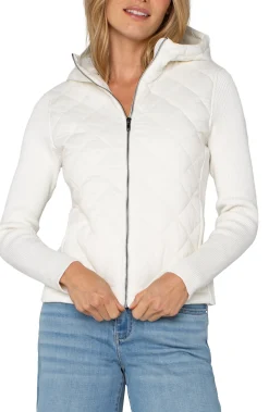 Jackets-Liverpool Los Angeles QUILTED FRONT FULL ZIP HOODED SWEATER Porcelain