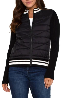 Jackets-Liverpool Los Angeles QUILTED FRONT FULL ZIP SWEATER Black