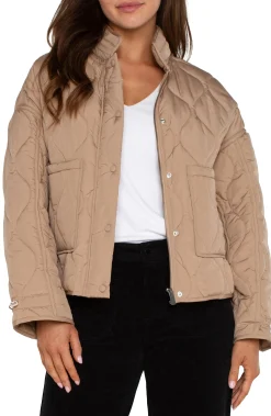 Jackets-Liverpool Los Angeles QUILTED JACKET FULL ZIP OUT HOOD Camel