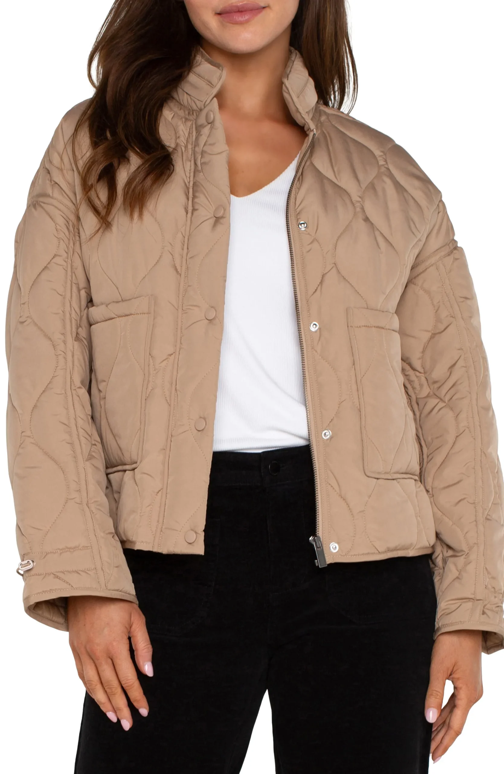 Jackets-Liverpool Los Angeles QUILTED JACKET FULL ZIP OUT HOOD Camel