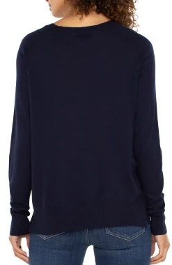 Sweaters-Liverpool Los Angeles RAGLAN SWEATER WITH SIDE SLITS Darknavy