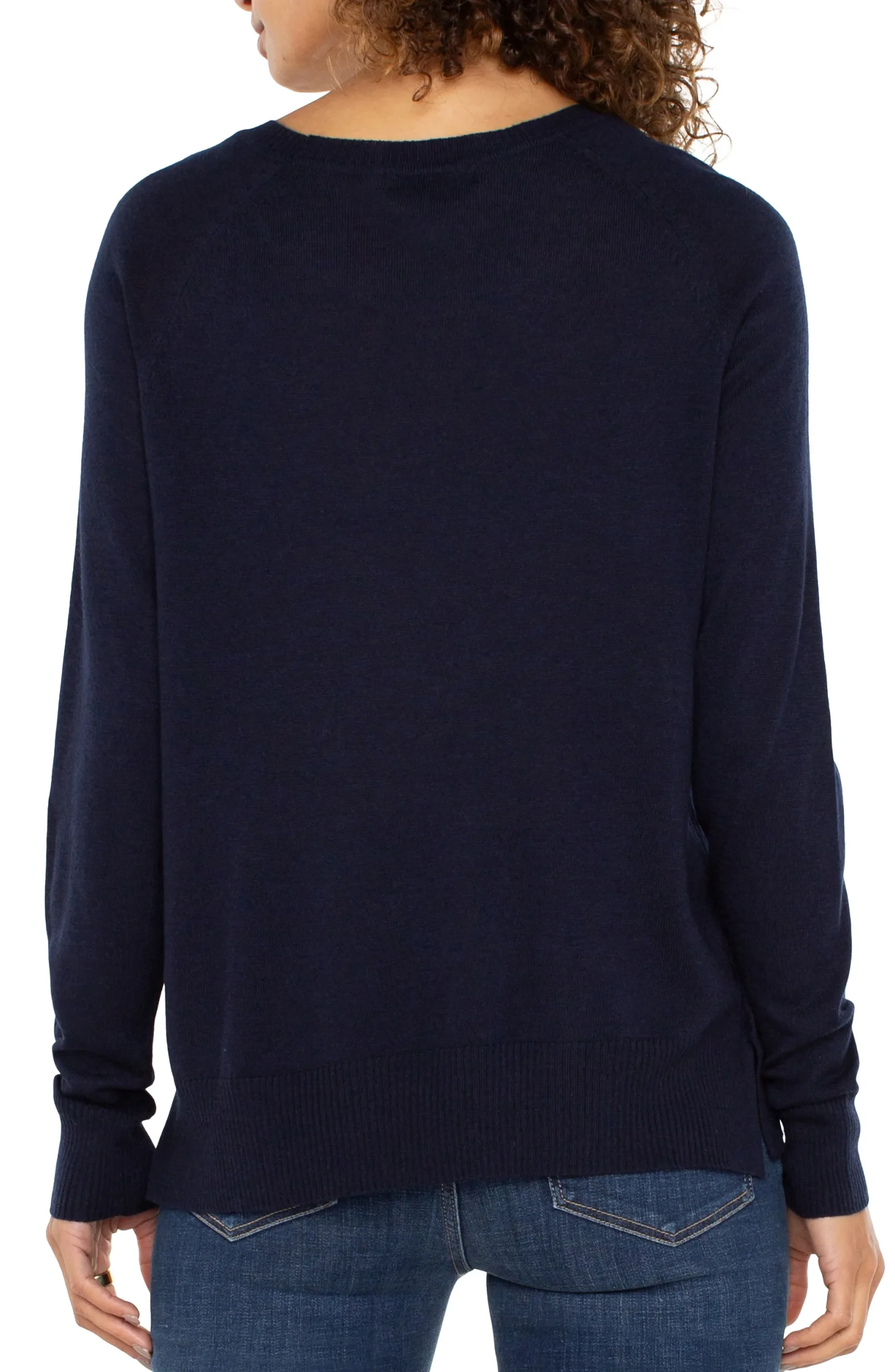 Sweaters-Liverpool Los Angeles RAGLAN SWEATER WITH SIDE SLITS Darknavy