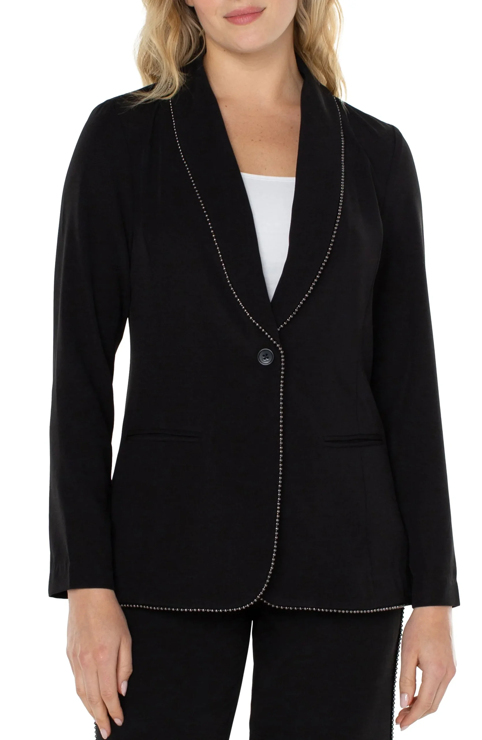 Jackets-Liverpool Los Angeles SHAWL COLLAR BLAZER WITH CHAIN DETAIL Black