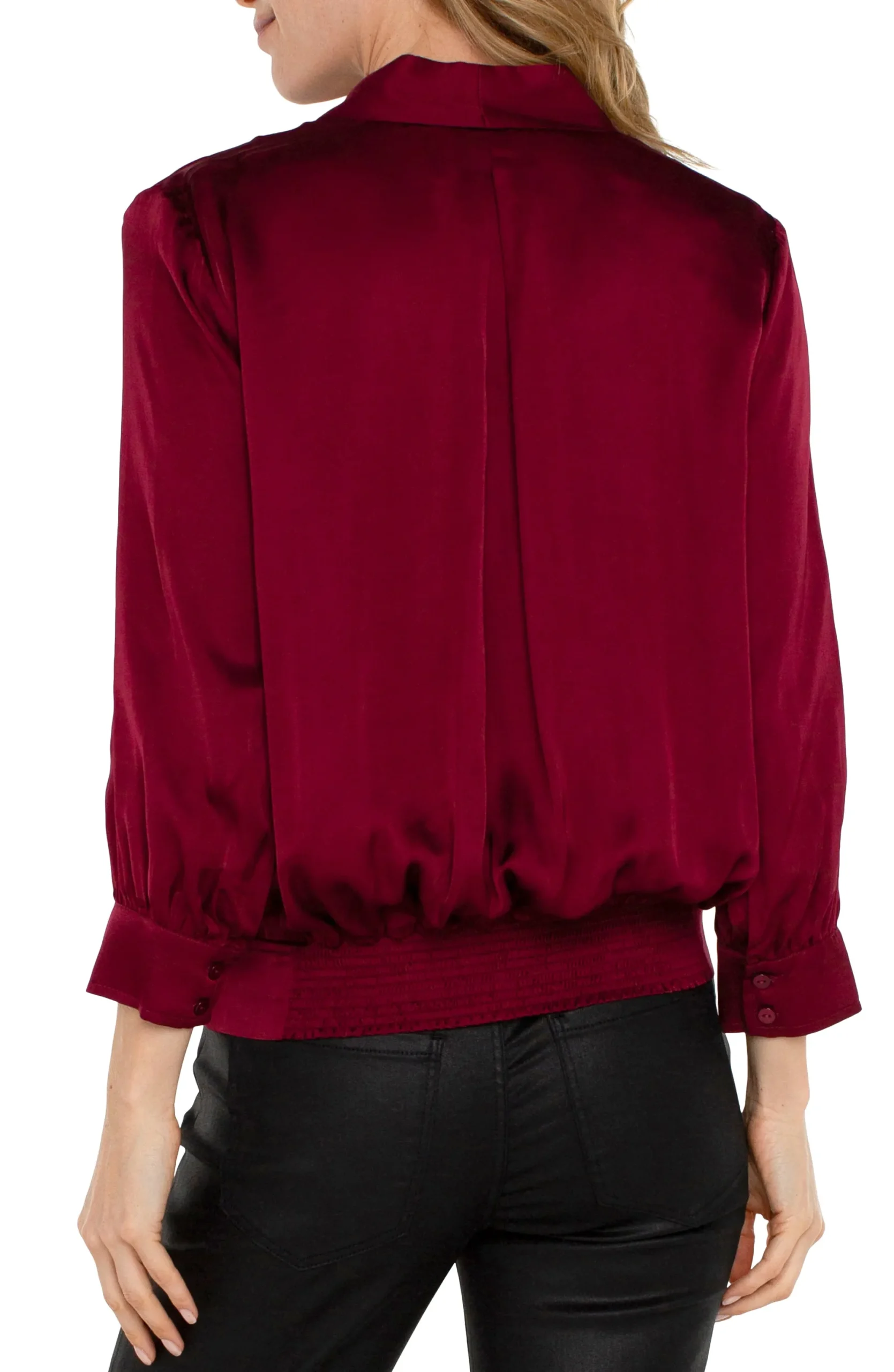 Tops-Liverpool Los Angeles SHAWL WRAP FRONT BRACELET SLEEVE BLOUSE Pinotnoir