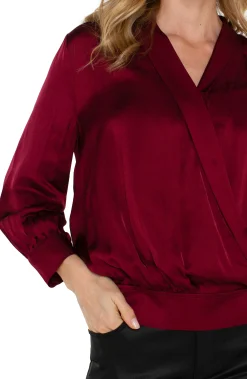 Tops-Liverpool Los Angeles SHAWL WRAP FRONT BRACELET SLEEVE BLOUSE Pinotnoir