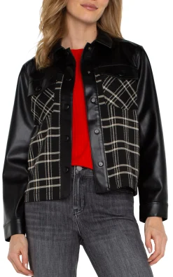 Jackets-Liverpool Los Angeles SHIRT JACKET WITH BLOCKING Blackoatmealwindowpane