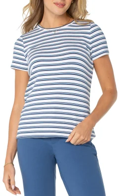 Tees-Liverpool Los Angeles SHORT SLEEVE CREW NECK CLASSIC KNIT TEE Whiteindigoduskstripe