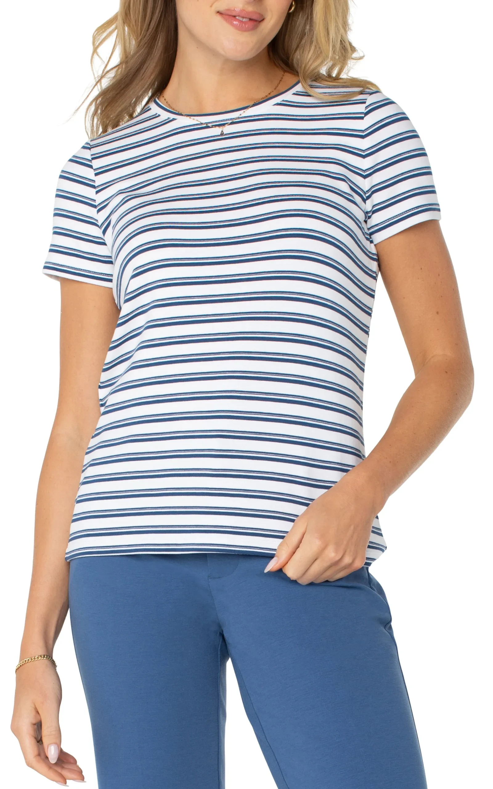 Tees-Liverpool Los Angeles SHORT SLEEVE CREW NECK CLASSIC KNIT TEE Whiteindigoduskstripe