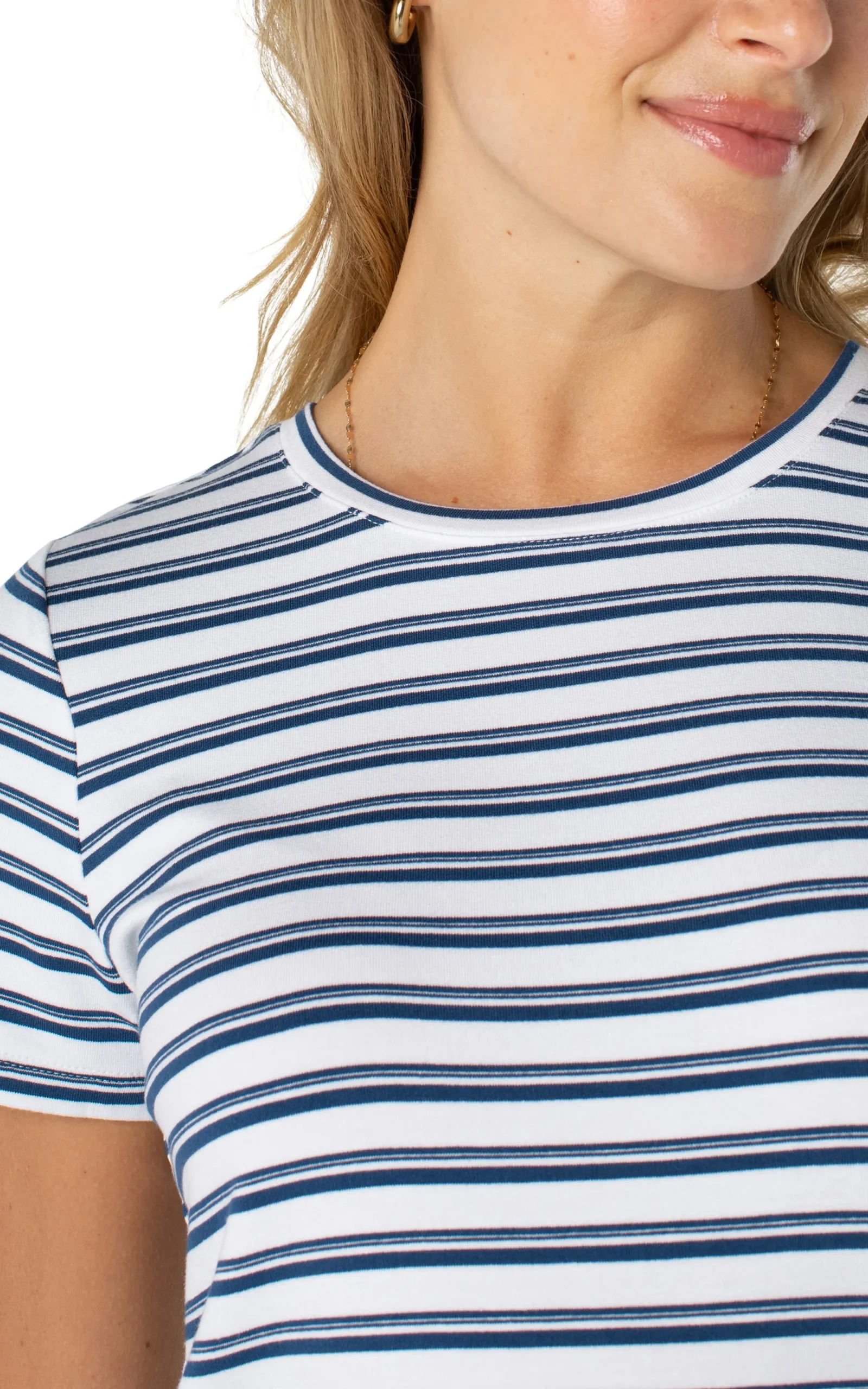 Tees-Liverpool Los Angeles SHORT SLEEVE CREW NECK CLASSIC KNIT TEE Whiteindigoduskstripe