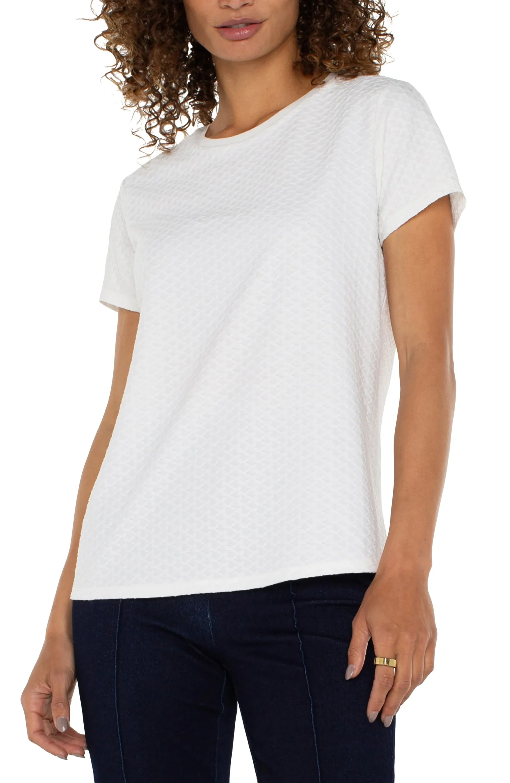 Tees|Tops-Liverpool Los Angeles SHORT SLEEVE CREW NECK TEE WITH RIB TRIM White