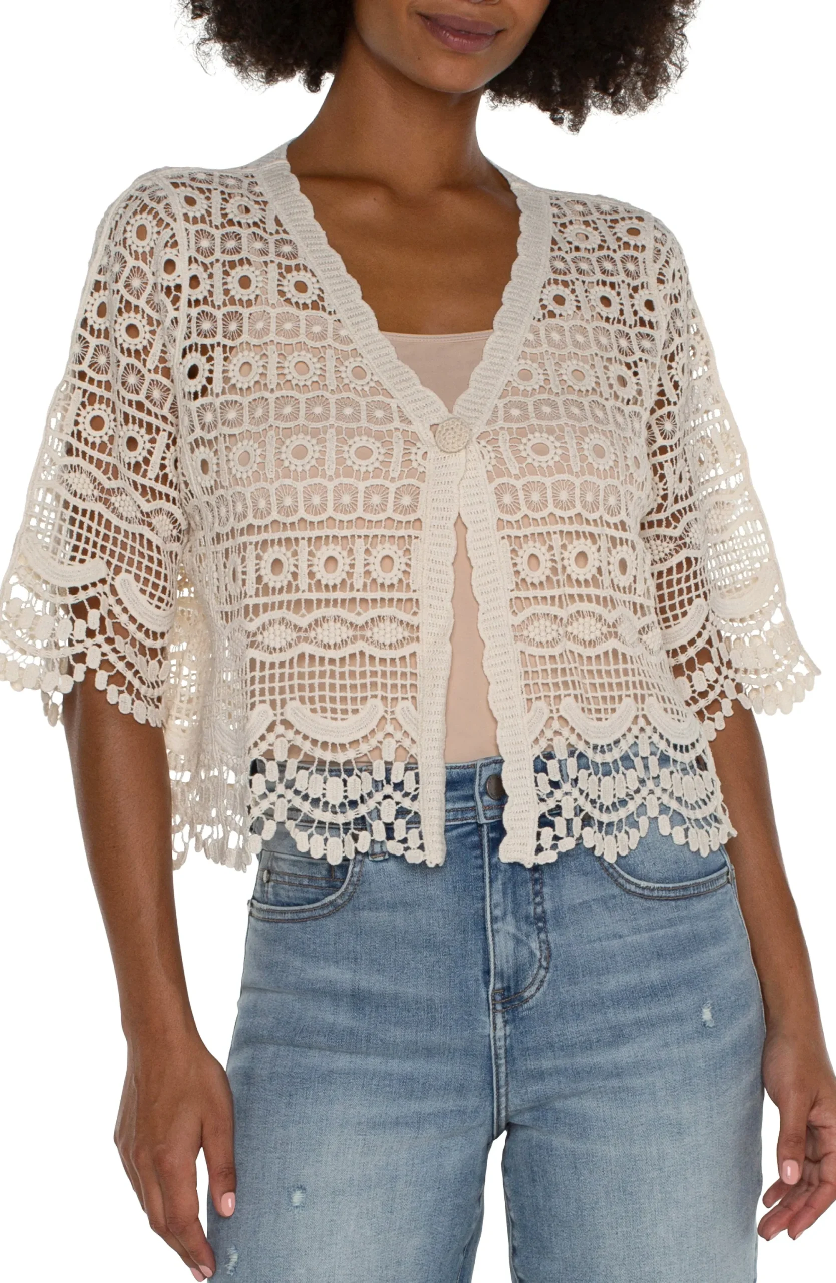 Jackets-Liverpool Los Angeles SHORT SLEEVE LACE BOLERO Antiqueivory