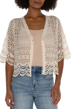 Jackets-Liverpool Los Angeles SHORT SLEEVE LACE BOLERO Antiqueivory