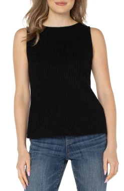 Tees-Liverpool Los Angeles SLEEVELESS BOAT NECK RIB KNIT TOP Black