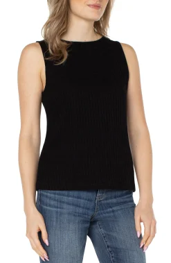 Tees-Liverpool Los Angeles SLEEVELESS BOAT NECK RIB KNIT TOP Black