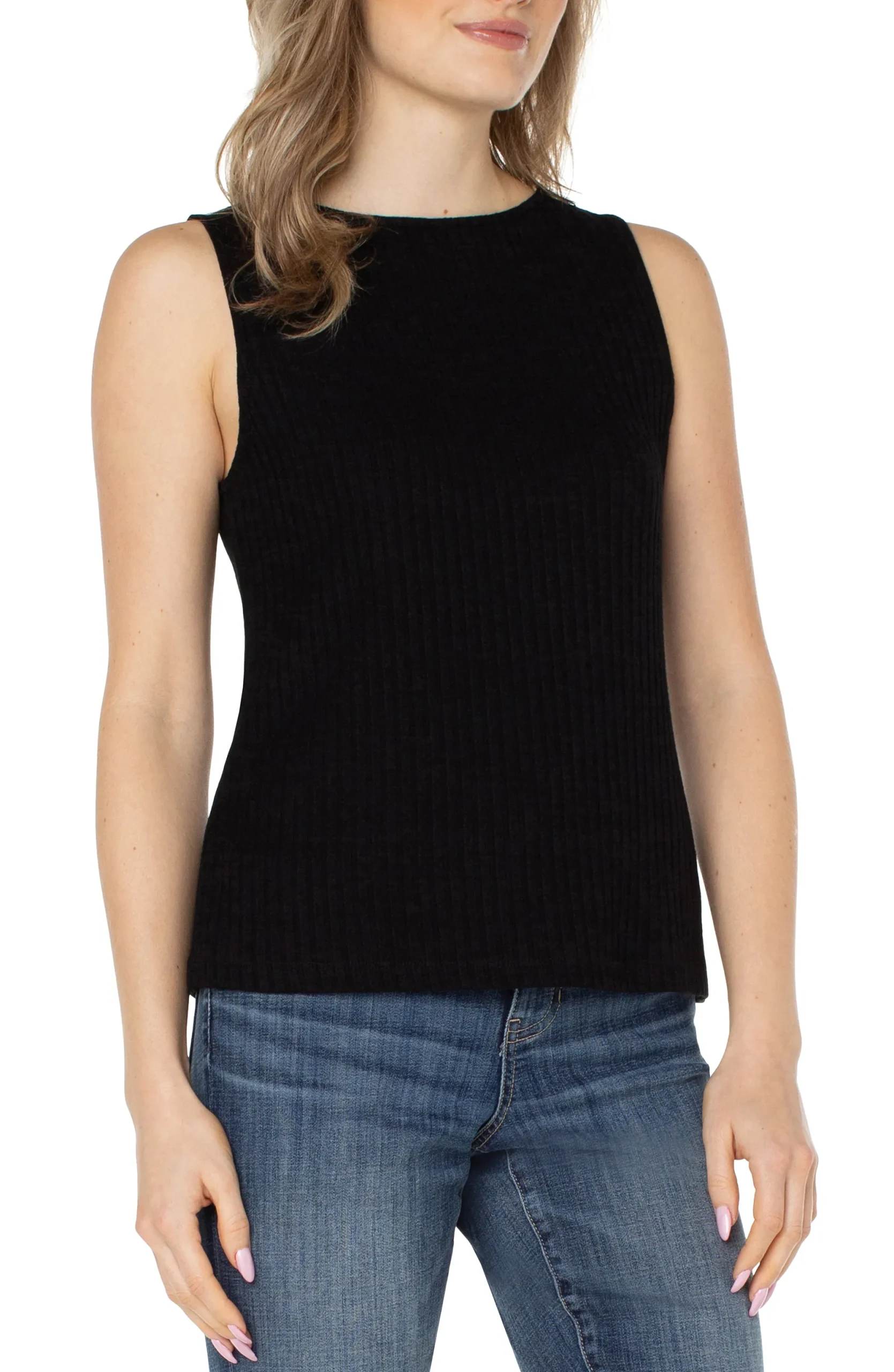 Tees-Liverpool Los Angeles SLEEVELESS BOAT NECK RIB KNIT TOP Black