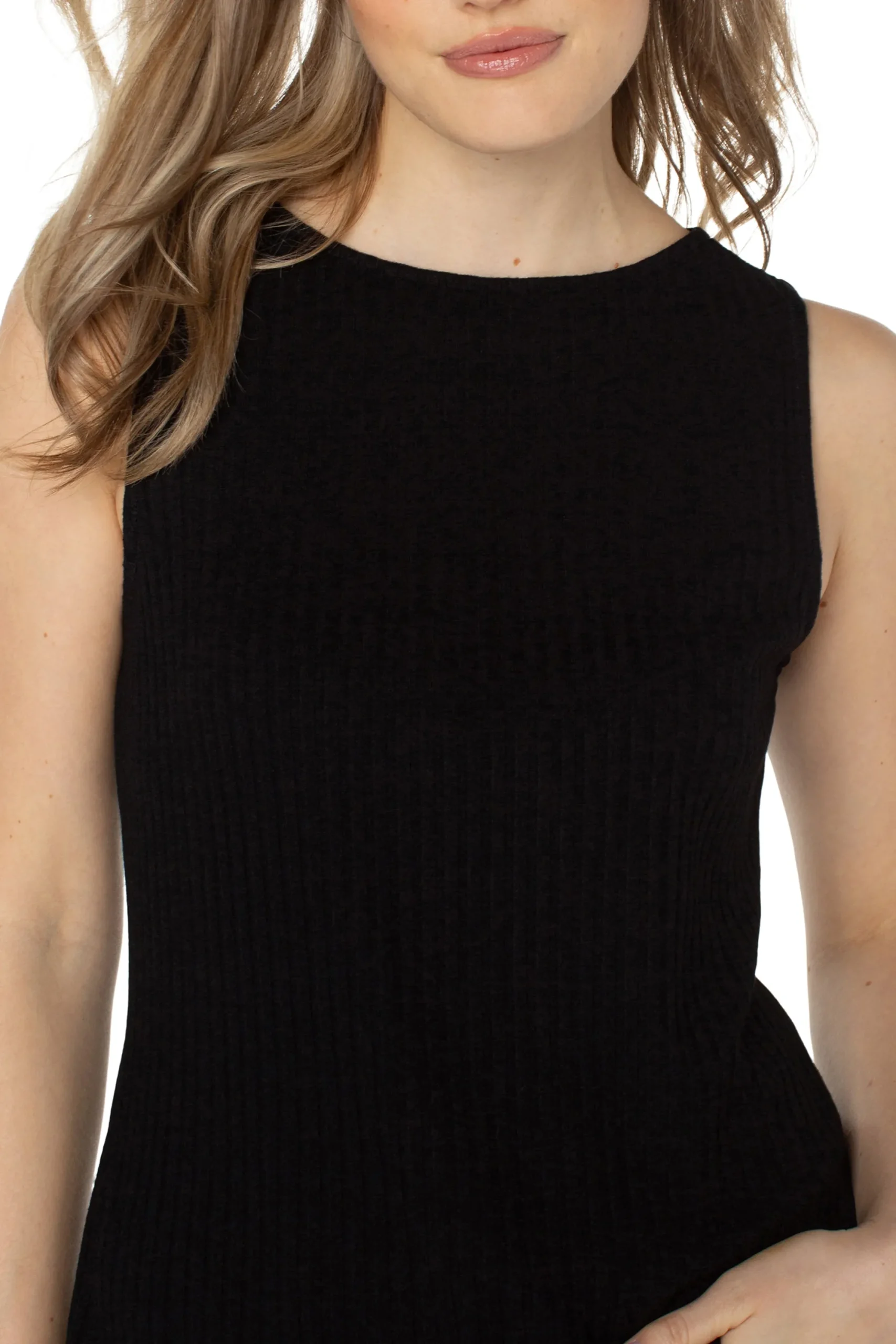 Tees-Liverpool Los Angeles SLEEVELESS BOAT NECK RIB KNIT TOP Black