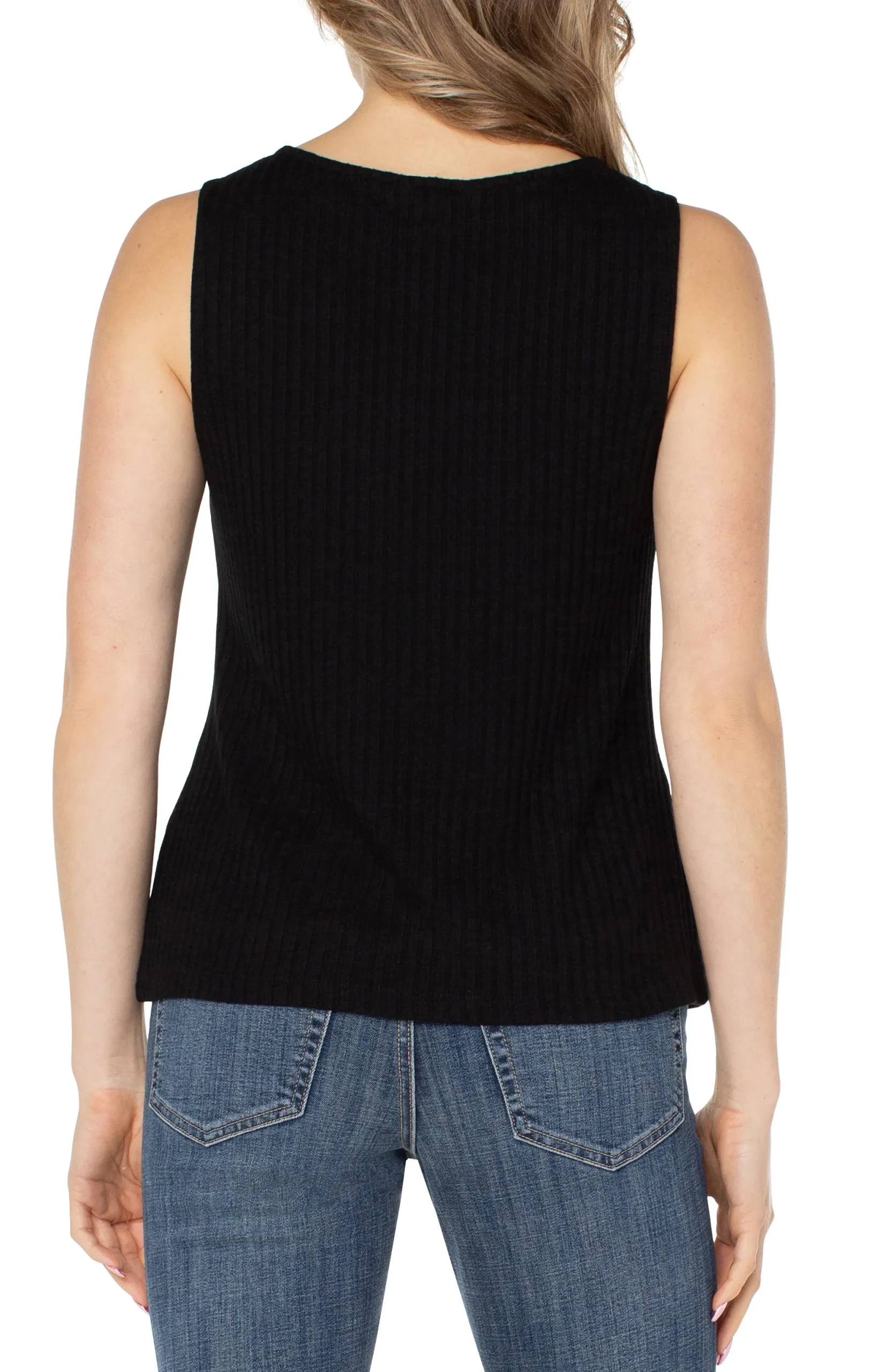 Tees-Liverpool Los Angeles SLEEVELESS BOAT NECK RIB KNIT TOP Black