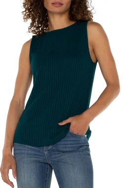 Tees-Liverpool Los Angeles SLEEVELESS BOAT NECK RIB KNIT TOP Darkforest