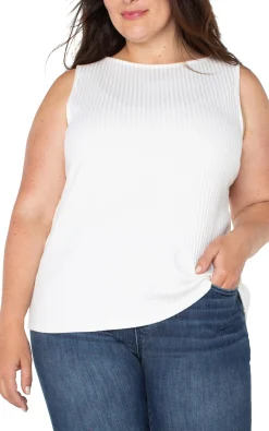Tops-Liverpool Los Angeles SLEEVELESS BOAT NECK RIB KNIT TOP Snow