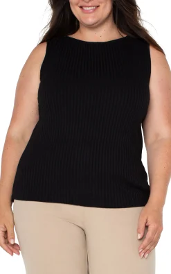 Tops-Liverpool Los Angeles SLEEVELESS BOAT NECK RIB KNIT TOP Black