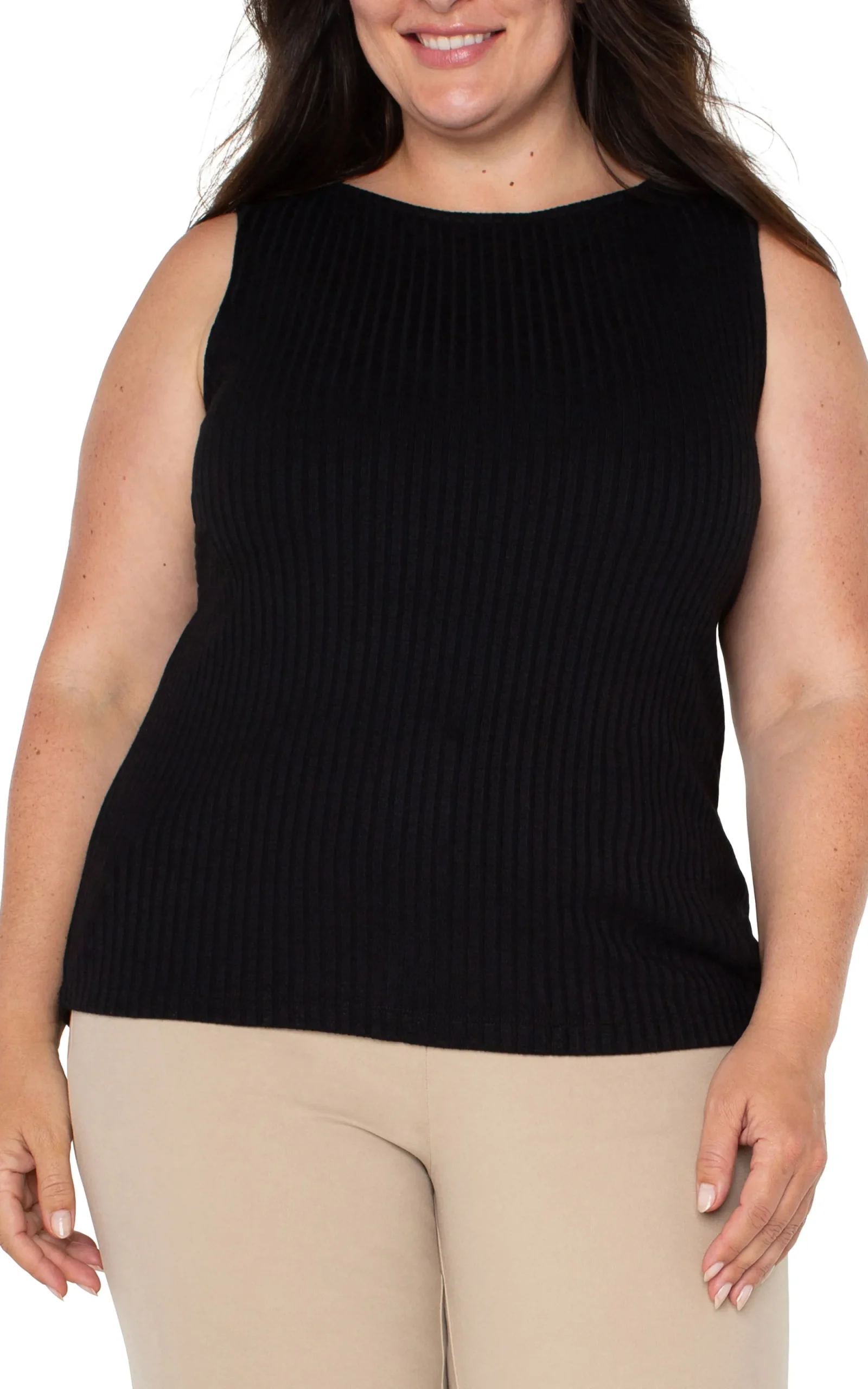 Tops-Liverpool Los Angeles SLEEVELESS BOAT NECK RIB KNIT TOP Black